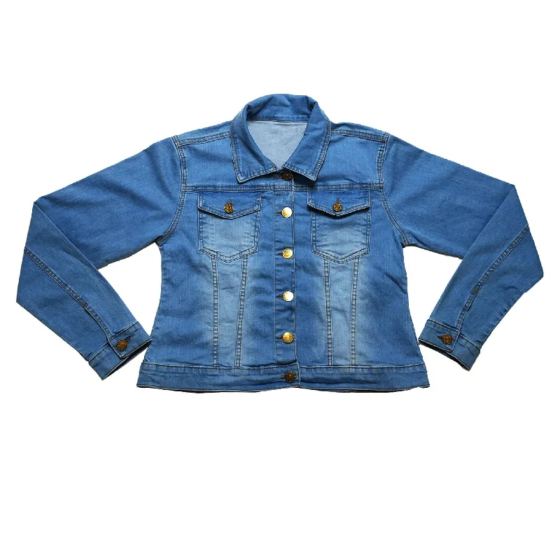 Women's Jean Jacket - Long Sleeves Button Closure Boat Neck Shawl Collar Notched Collar