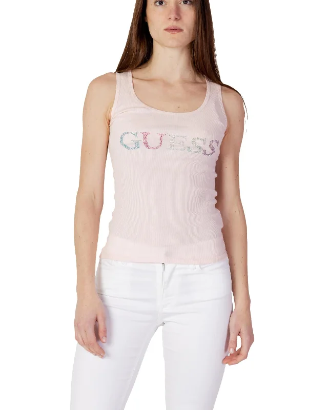 Guess  Womens Ribbed Tank Top with Rhinestone Logo - Pink turquoise tank top