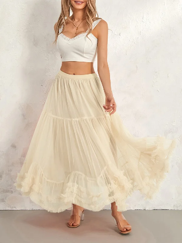 Romantic Ivory Tulle Ruffle Hem Skirt seamless skirt comfort
