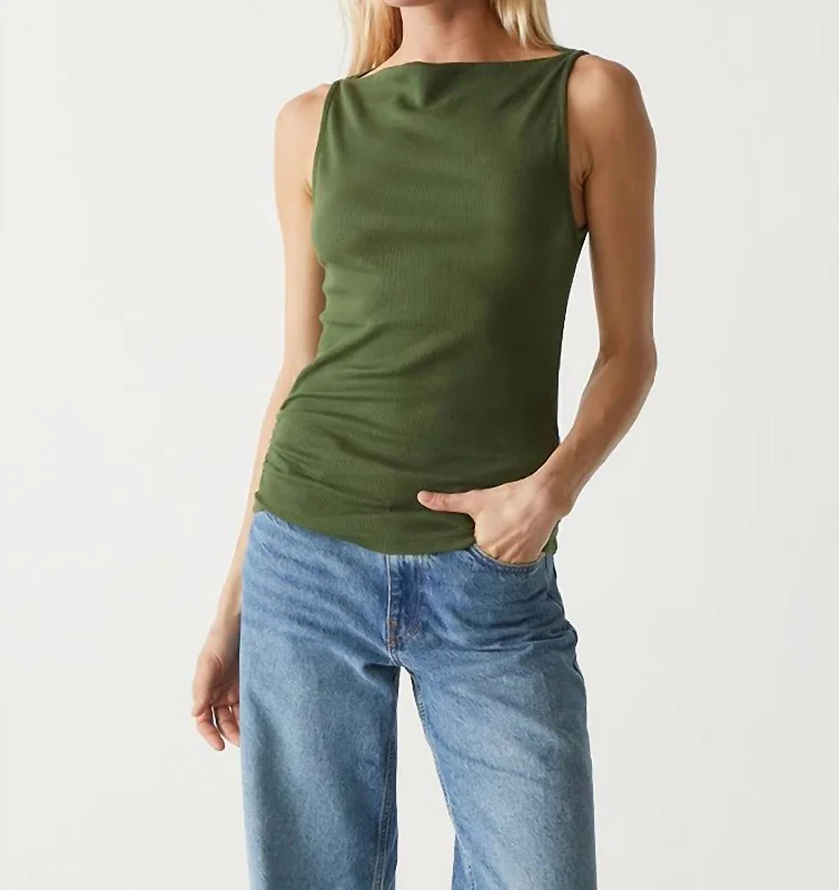 Coco Ruched Boat Neck Tank Top In Green summer tank top