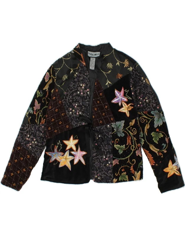 INDIGO MOON Womens Graphic Blazer Jacket UK 10 Small Black Patchwork Front Pockets Side Pockets Patch Pockets INDIGO MOON Womens Graphic Blazer Jacket UK 10 Small Black Patchwork Front Pockets Side Pockets Patch Pockets