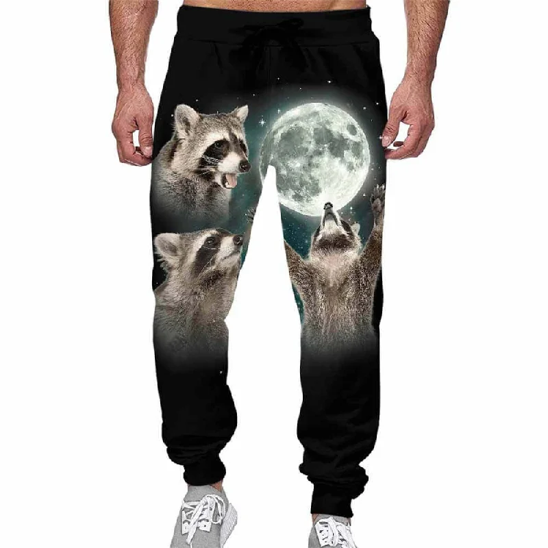 Raccoons Howling At The Moon Casual Elastic Drawstring Pants Stretch Fit Pants
