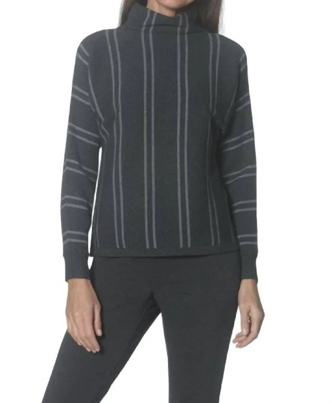 Funnel Neck Sweater Top In Charcoal Grey Satin Fabric Silk Fabric Chiffon Fabric
