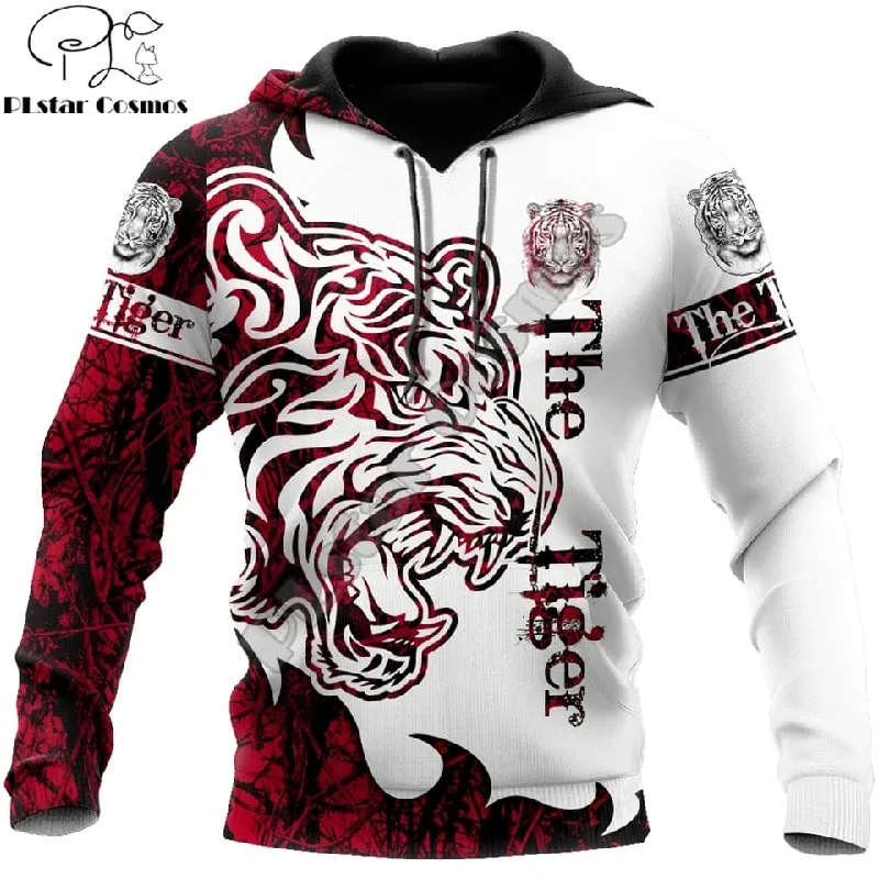 The Tiger Red Tattoo Unisex Luxury 3D Printed Zipper Hoodies S4404033 Hoodie with Velcro Closure Adjustable Secure