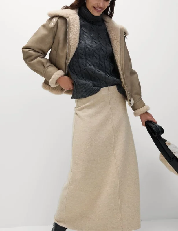 Cotton Blend Midi A-Line Skirt asymmetrical skirt cut