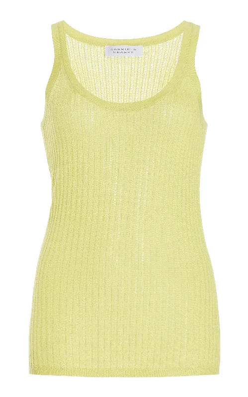 Nevin Pointelle Knit Tank Top in Lime Adamite Cashmere Silk peach tank top