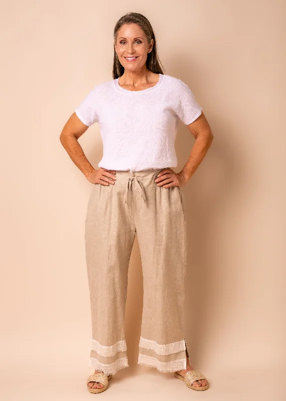 Rio Linen Blend Pants in Latte Relaxed High-Waist Trousers