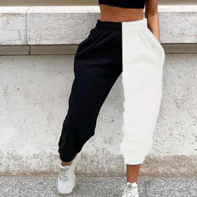 Women's Casual Black & White Print Elastic Waist Pocket Wide Leg Pants Relaxed Lounge Trousers Women's Casual Black & White Print Elastic Waist Pocket Wide Leg Pants Relaxed Lounge Trousers