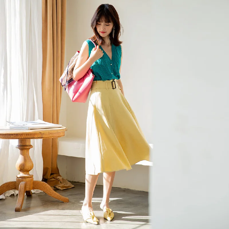 Roman Holiday Retro Temperament A-line Skirt Women corduroy skirt durable