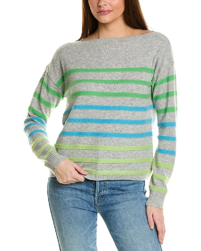 Collaboration Courtney Raised Stripe Cashmere Sweater Hooded Sweater Collared Sweater Shawl Collar