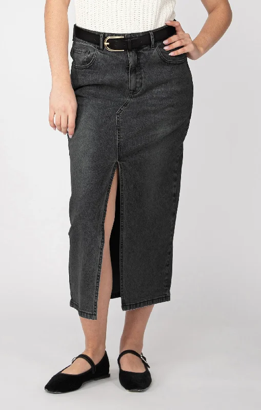 Dex Black Wash Denim Maxi Skirt cashmere skirt plush