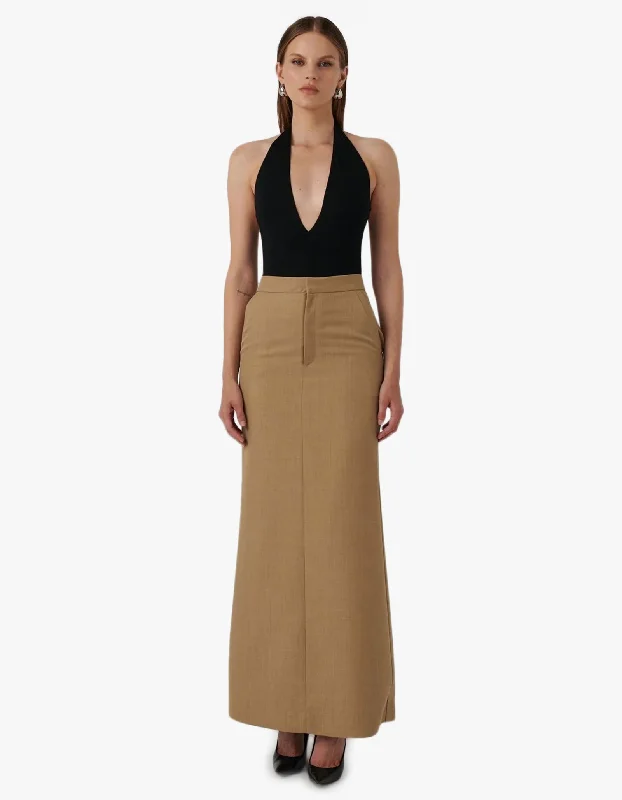 Zoe Maxi Skirt - Taupe leather skirt sleek