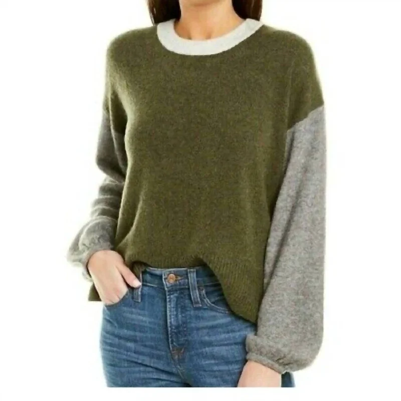 Payton Colorblock Sweater Wool Blend Sweater In Green Stretchy Elastic Breathable