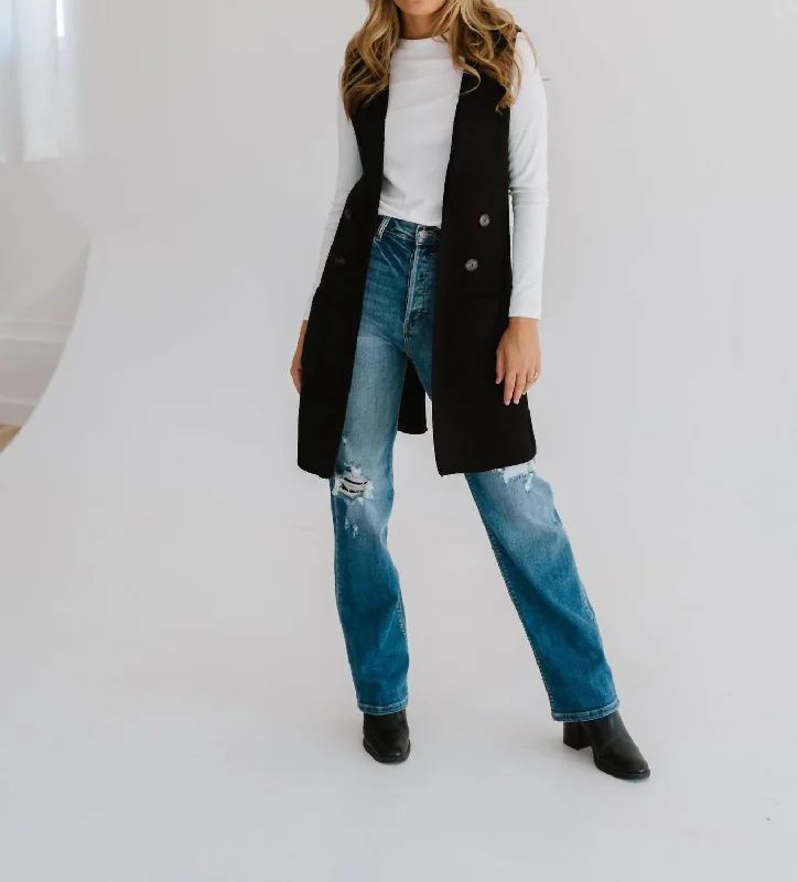 Long Sweater Vest In Black Fitted Loose Oversized
