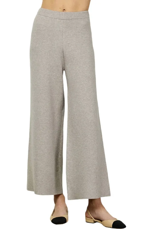Cropped Wide Sweater Pants In Grey Melange Polka Dot Checkered Tartan