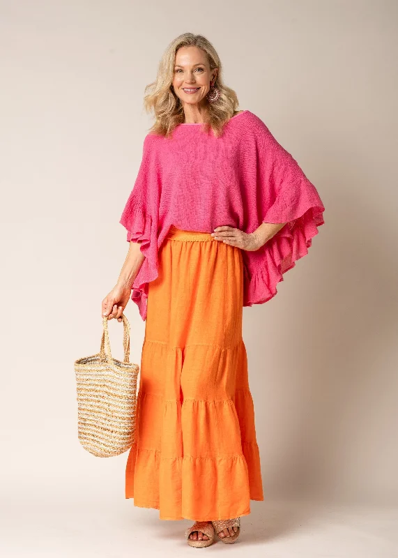 Lora Linen Skirt in Sunset Orange belted skirt waist