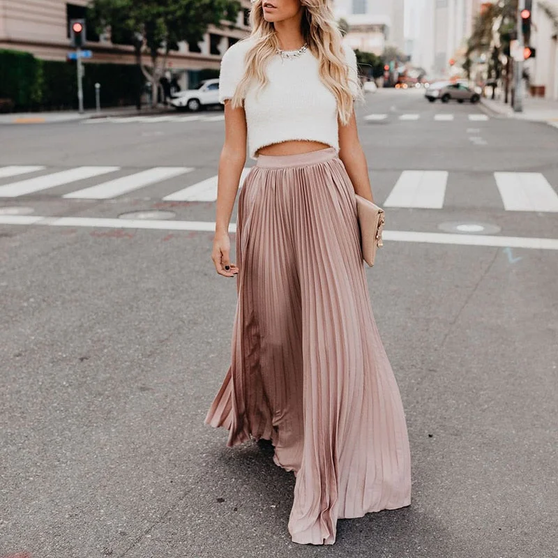 Summer Women Fashion Solid Color Elastic High Waist Skirt chiffon skirt delicate