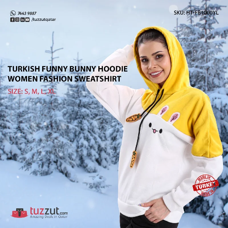 Turkish Funny Bunny Hoodie Women Fashion Sweatshirt - Yellow Hooded Sweatshirt Casual Wear Street Style