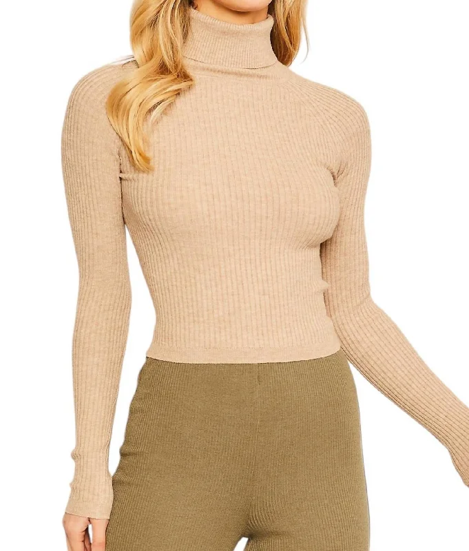 For The Record Turtleneck Sweater In Oat Spandex Blend Rayon Blend Denim Blend