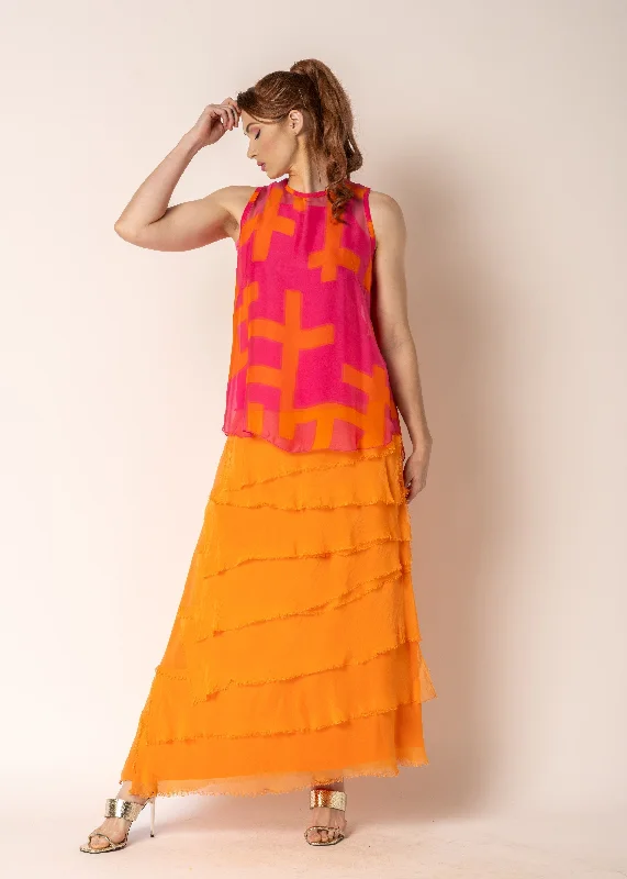 Fifi Silk Skirt in Sunset Orange midi skirt versatile