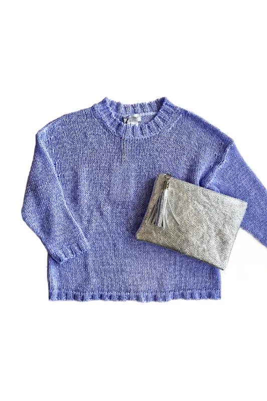 Lilac 3/4 Sleeve Open Knit Sweater Fleece Sweater Nylon Polyester