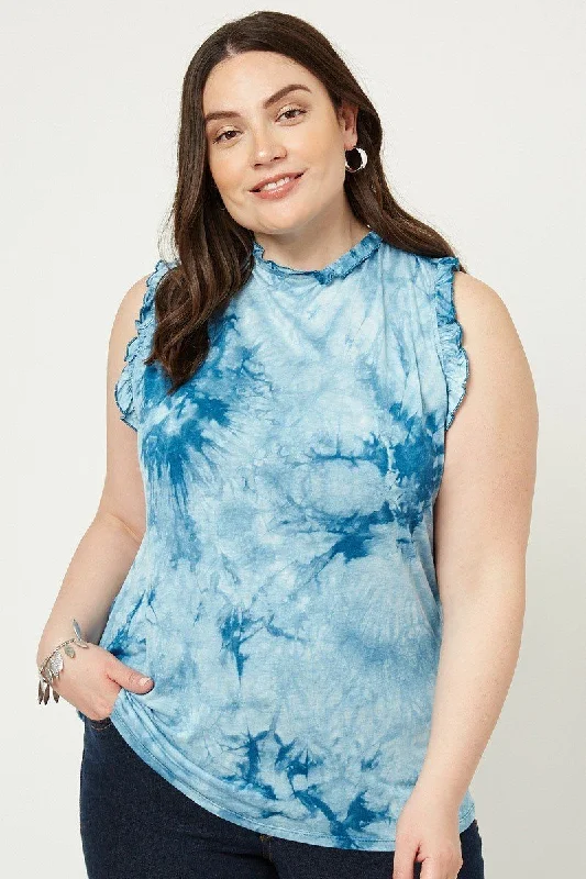 Tie Dye Ruffle High-neck Tank glitter tank top