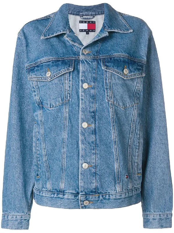 rear logo denim jacket Satin Fabric Silk Fabric Chiffon Fabric