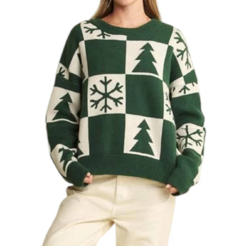 Spruced Up Crewneck Sweater In Green/cream High Neck Crew Neck V-Neck