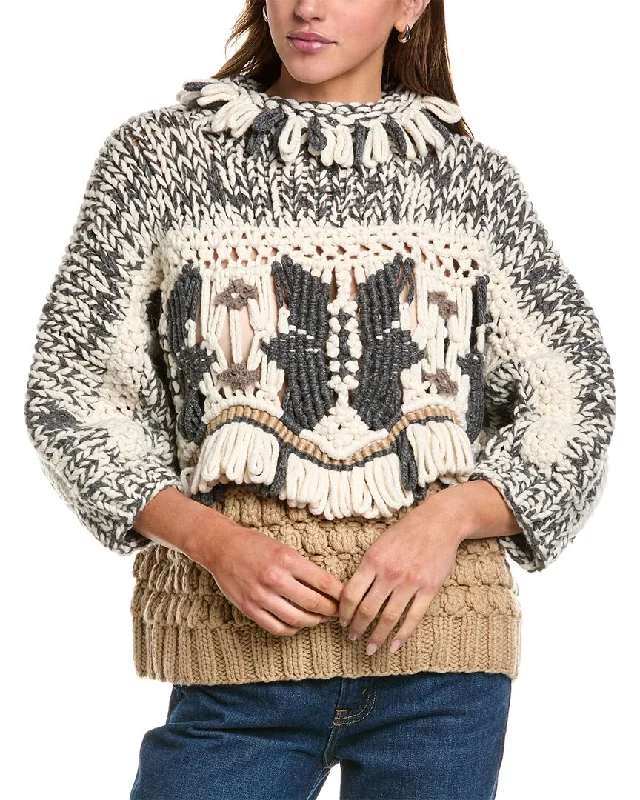 Brunello Cucinelli Cashmere Sweater Chenille Brocade Lace