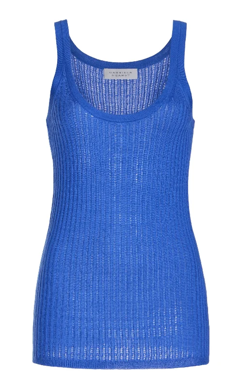 Nevin Pointelle Knit Tank Top in Sapphire Cashmere Silk pastel tank top