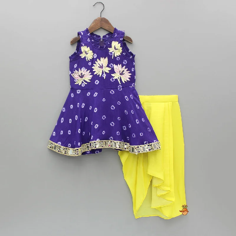 Pre Order: Printed Gota Flower Embroidred Flared Kurti With Dhoti Style Skirt denim skirt classic