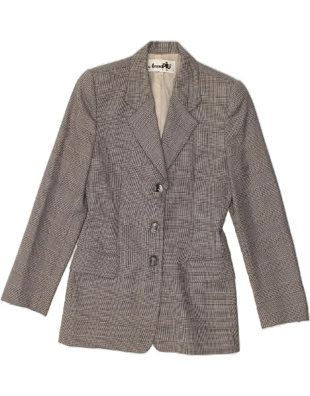 VINTAGE Womens 3 Button Blazer Jacket IT 42 Medium Grey Houndstooth Embroidered Jacket Appliqued Jacket Beaded Jacket VINTAGE Womens 3 Button Blazer Jacket IT 42 Medium Grey Houndstooth Embroidered Jacket Appliqued Jacket Beaded Jacket