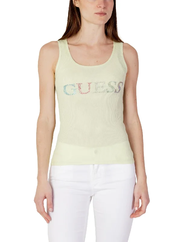 Guess  Womens Ribbed Tank Top with Rhinestone Logo Pale Yellow sage tank top