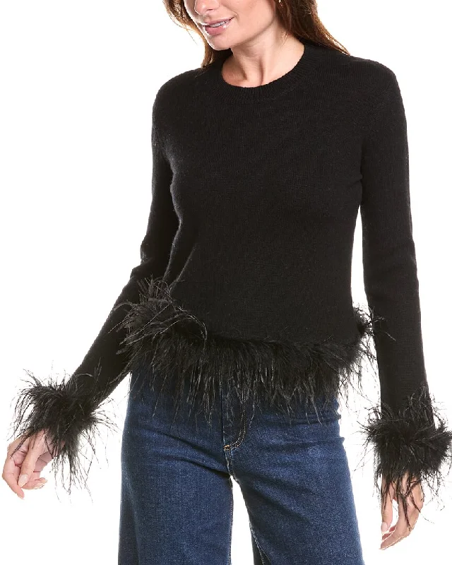 27 Miles Malibu Feather Trim Wool & Cashmere-Blend Sweater Cable Knit Ribbed Knit Lace Knit