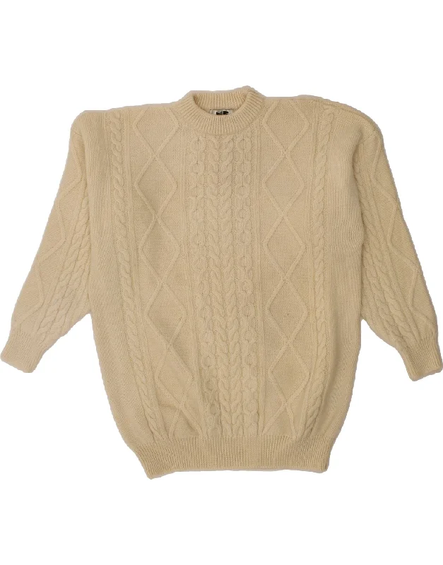 VINTAGE Womens Oversized Crew Neck Jumper Sweater UK 16 Large Beige Mesh Fabric Canvas Fabric Denim Fabric