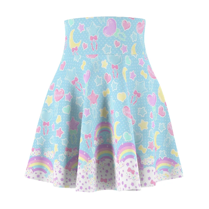 Pastel Party High Waist Skater Skirt (Blue) wool skirt breathable