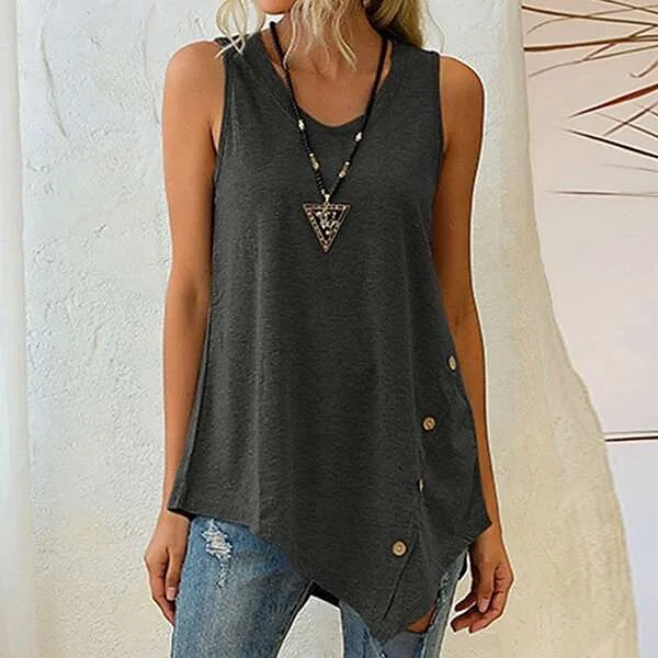 Ladies Solid Color Fashion Casual Sleeveless U-Neck Irregular Top Tank comfortable tank top