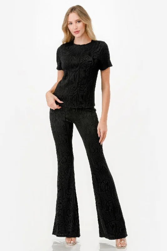 Pretty Pleated Flare Pants Set Formal Dress Pants