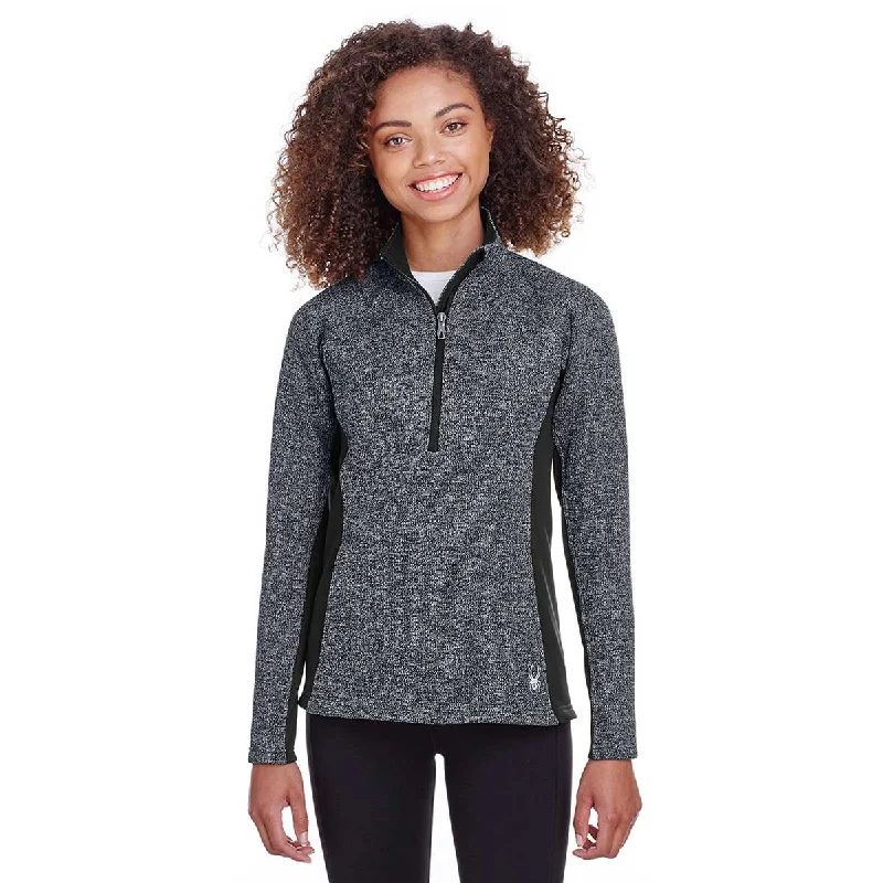 Spyder Women's Black Heather/Black Constant Half-Zip Sweater Mesh Blend Leather Blend Suede Blend Spyder Women's Black Heather/Black Constant Half-Zip Sweater Mesh Blend Leather Blend Suede Blend