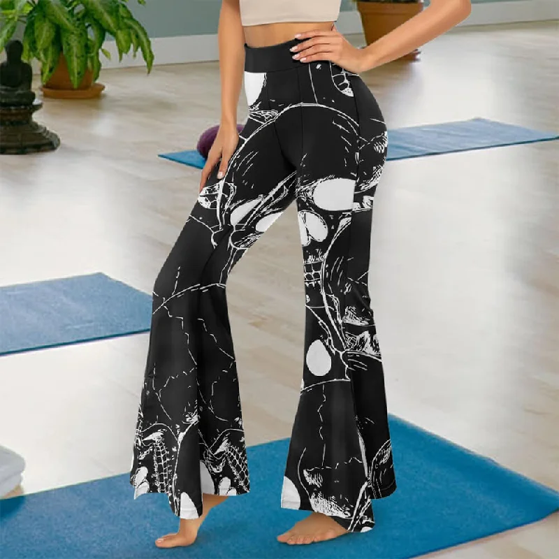 Gothic Skull Print High Waist Flared Pants Comfy High-Waist Jeans