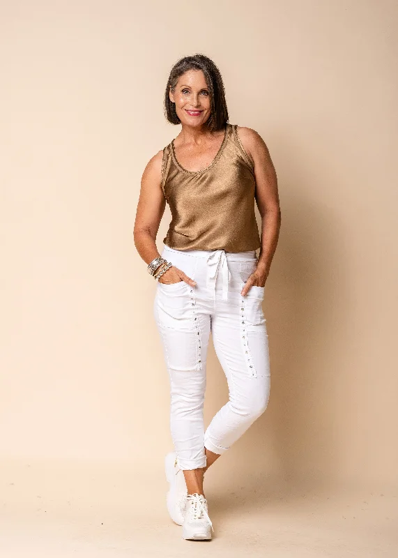 Kasandra Pants in White Stylish Paperbag Waist Pants