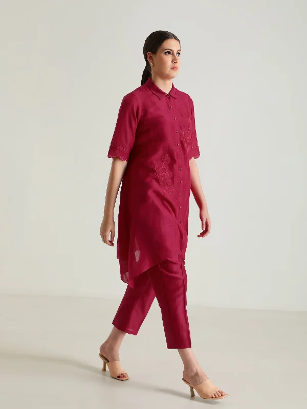 Fuchsia Tunic And Silk Chanderi Pants Elegant Palazzo Trousers