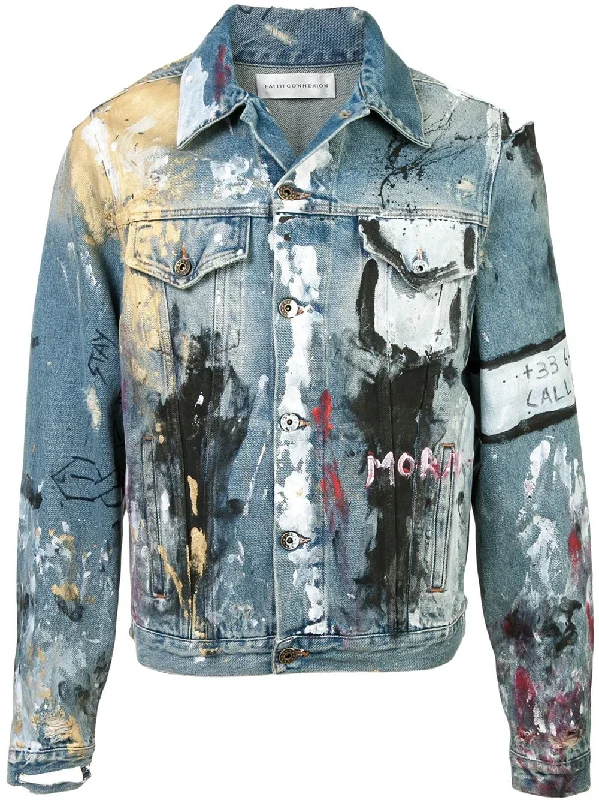 Vandalized' denim jacket Collared Jacket Crew Neck Jacket Turtle Neck Jacket