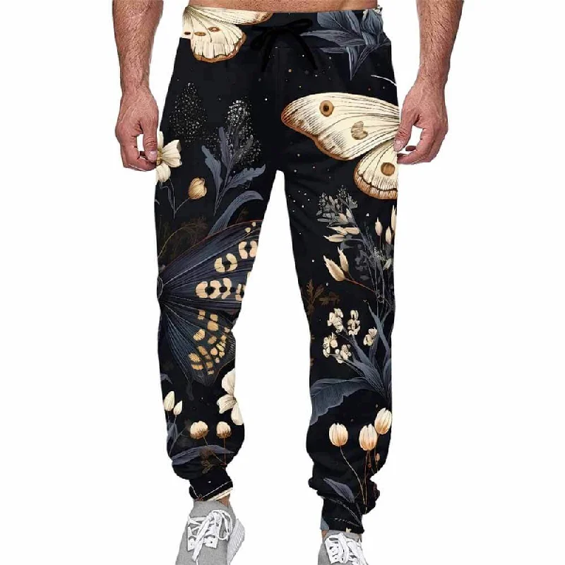 Mystical Moth And Flower Casual Elastic Drawstring Pants Classic Flared Pants
