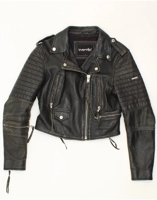 VINTAGE Womens Crop Leather Biker Jacket UK 14 Medium Black Sheepskin Front Pockets Side Pockets Patch Pockets VINTAGE Womens Crop Leather Biker Jacket UK 14 Medium Black Sheepskin Front Pockets Side Pockets Patch Pockets