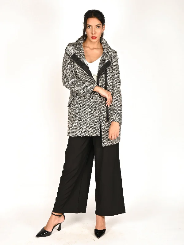 Odette Black and White Tweed Tailored Jacket Jacket For Women Zip Front Button Front Snap Front