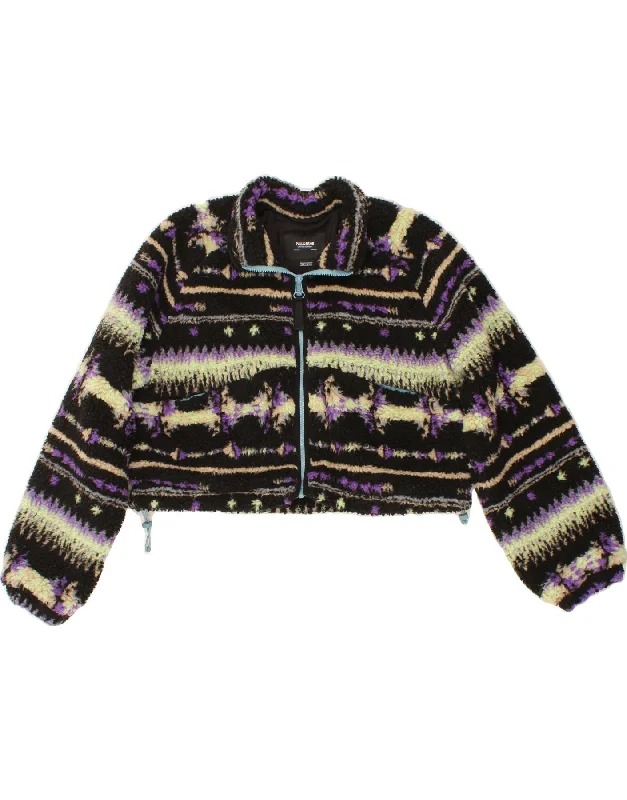 PULL & BEAR Womens Oversized Crop Fleece Jacket UK 6 XS Multicoloured Tailored Jacket Straight Jacket A-Line Jacket