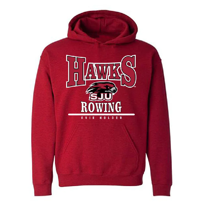 St. Joe's - NCAA Women's Rowing : Evie Holder - Classic Fashion Shersey Hooded Sweatshirt Hoodie with Embroidery Detailed Premium St. Joe's - NCAA Women's Rowing : Evie Holder - Classic Fashion Shersey Hooded Sweatshirt Hoodie with Embroidery Detailed Premium