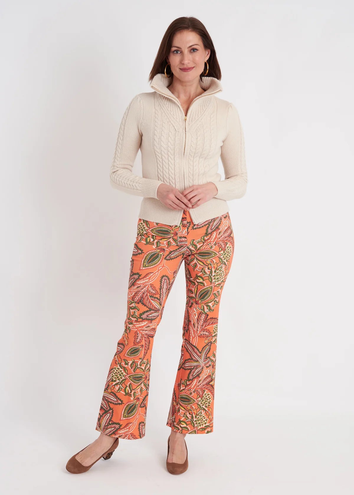 Oatmeal Cable Knit Dutton Sweater Welt Pockets Slit Pockets Flap Pockets