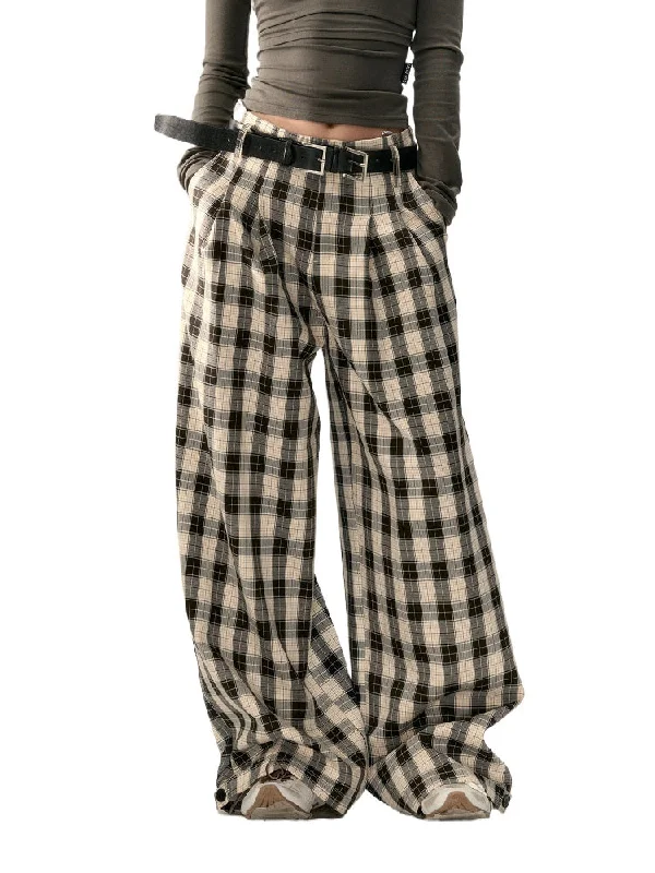Wrinkle Straight-Leg Plaid Casual Pants Casual Lounge Pants